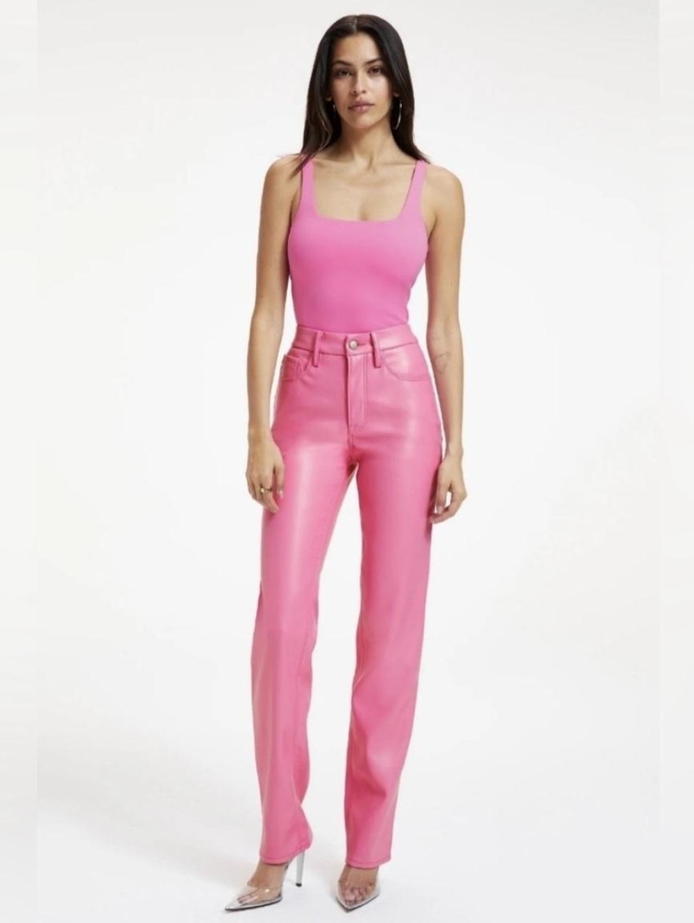 Good American Good Icon Better Than Leather Sorority Pink Pants 14